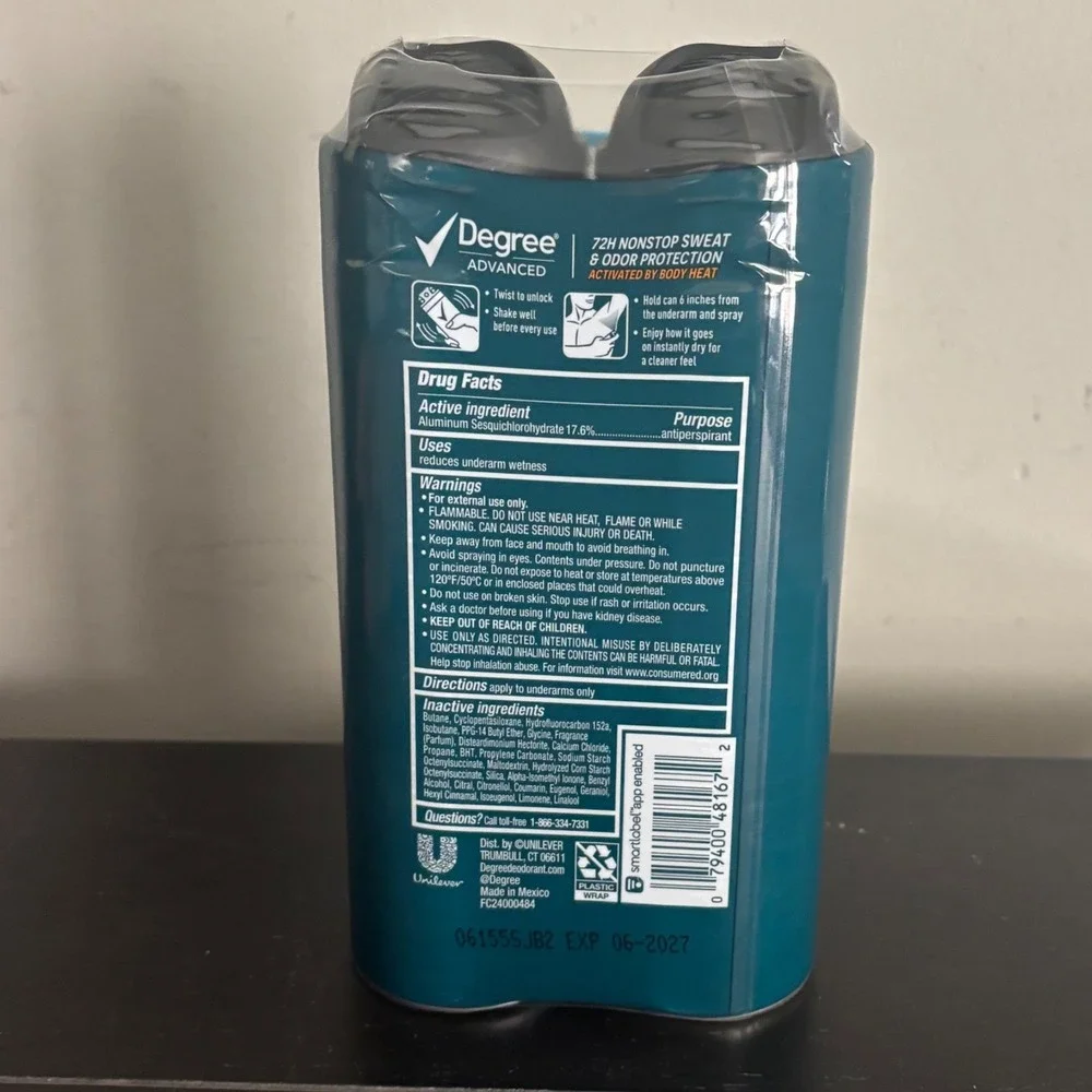 Degree Advanced Cool Rush 72H Dry Spray‎ Antiperspirant Twin Pack 2 x 3.8oz